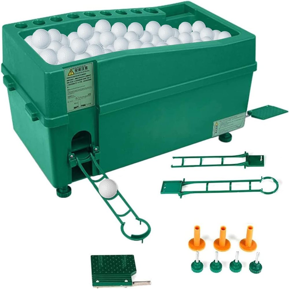 Automatic Golf Ball Dispenser Machine, No Electricity Required Tee Up Golf Ball Teeing Device Golf Club Organizer with Adjustable Foot Stand