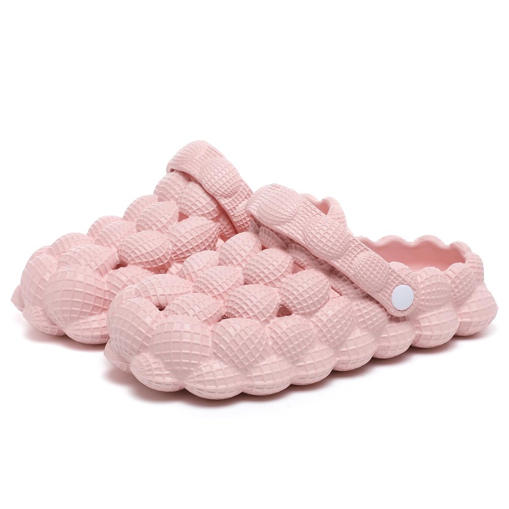 JSWEI Massage Bubble Slides for Women Men - Gym House Shower Bedroom Slippers - Foot Massage Reflexology Sandals for Ladies - Soft Relief Pink