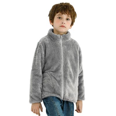 Boys Fleece Jacket Toddler Boys Girls Long Sleeve Winter Solid Fleece Zippered Coat Jacket Kids (Grey, 13-14 Years)