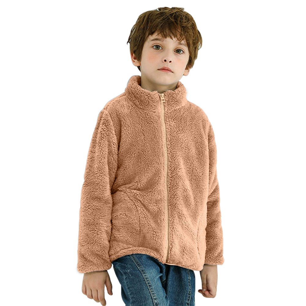 Boys Fleece Jacket Toddler Boys Girls Long Sleeve Winter Solid Fleece Zippered Coat Jacket Kids (Khaki, 13-14 Years)