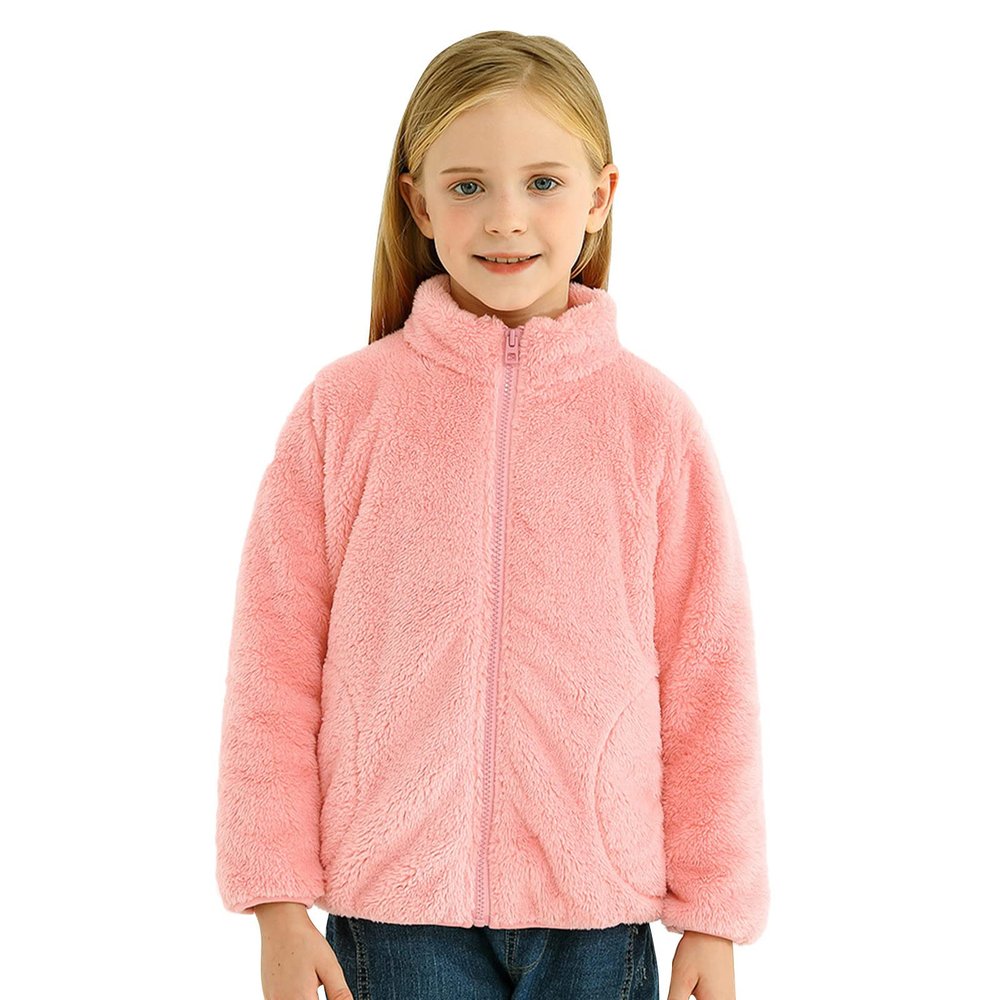 Boys Fleece Jacket Toddler Boys Girls Long Sleeve Winter Solid Fleece Zippered Coat Jacket Kids (Pink, 13-14 Years)