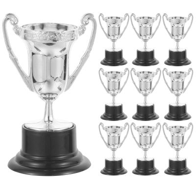 Kisangel 10Pcs Mini Trophies Cups, 3.22inch Plastic Award Trophy Cups Model Winner Award Trophies for Kids Toys Race Decoration,Silver