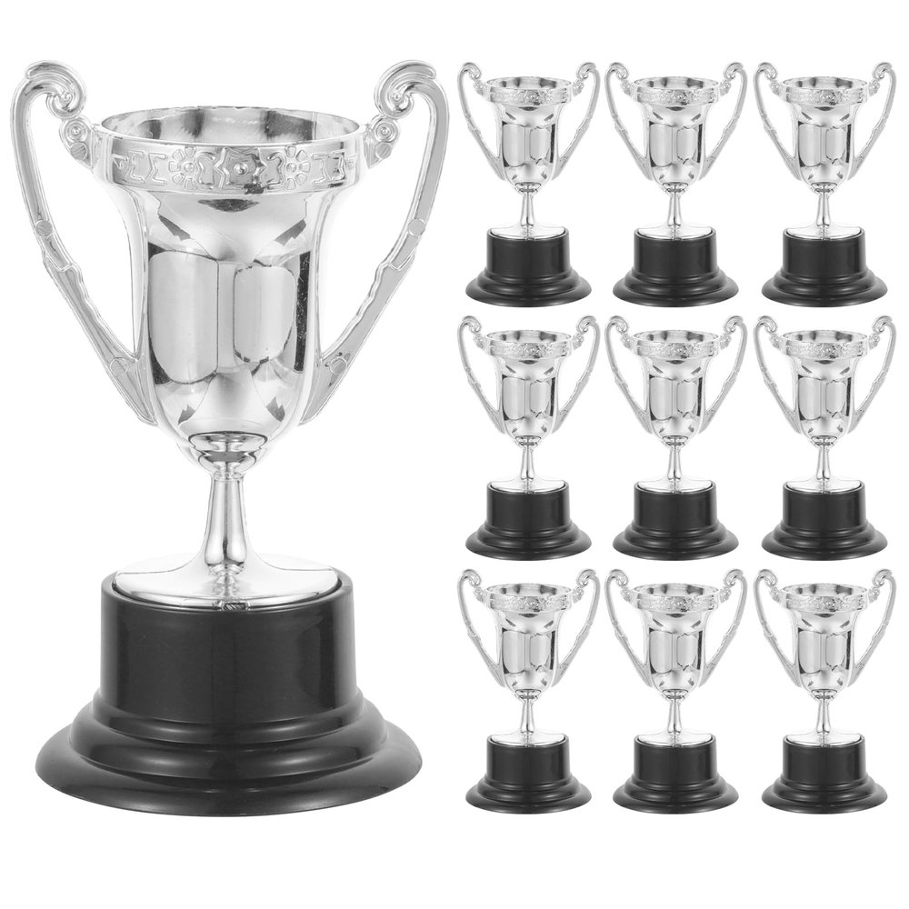 Kisangel 10Pcs Mini Trophies Cups, 3.22inch Plastic Award Trophy Cups Model Winner Award Trophies for Kids Toys Race Decoration,Silver
