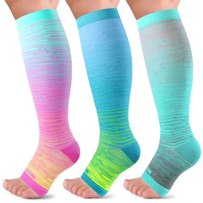 LEVSOX Open Toe Compression Socks for Women & Men 20-30mmHg Toeless Sock Knee High Support Stockings for Nurses Pregnant