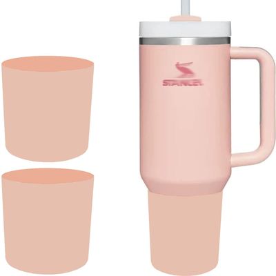 Haundry 2-Pack Silicone Boot for Stanley Cup, Protective Water Bottle Bottom Sleeve Cover for Stanley 40oz Tumbler, Silicone Bumper for Stanley 40oz Cups, Pink
