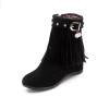 Ephirebra Women's Suede Tassel Wedge Ankle Boots Side Zipper Buckle High Top Cowgirl Boots Fashion Comfortable Non-Slip Platform Booties (black,11,11) view 1