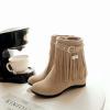 Ephirebra Women's Suede Tassel Wedge Ankle Boots Side Zipper Buckle High Top Cowgirl Boots Fashion Comfortable Non-Slip Platform Booties (khaki,10,10) view 2