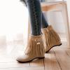 Ephirebra Women's Suede Tassel Wedge Ankle Boots Side Zipper Buckle High Top Cowgirl Boots Fashion Comfortable Non-Slip Platform Booties (khaki,10,10) view 3
