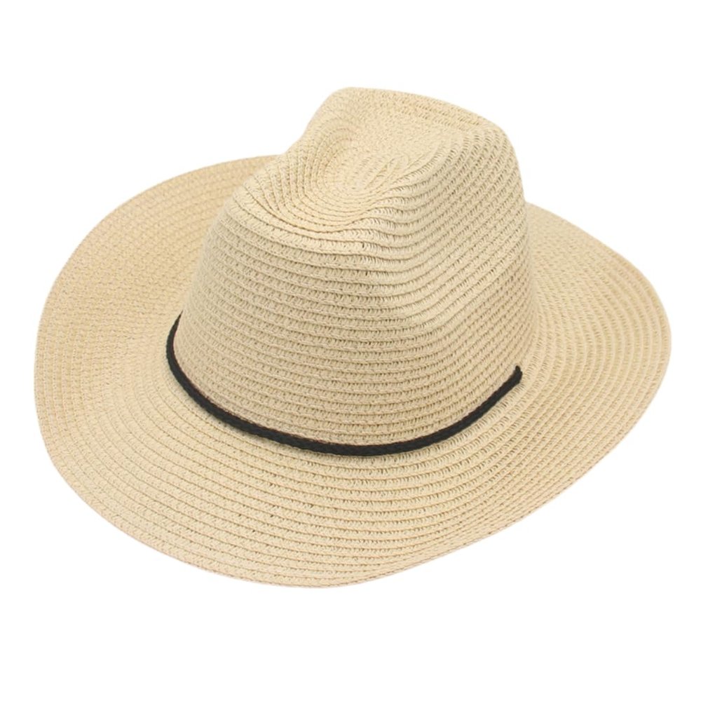 Cowboy Straw Hat for Men Solid Curling Brim Beach Sun Hats Summer Women Panama Jazz Caps Beige 56-58CM
