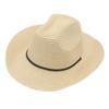 Cowboy Straw Hat for Men Solid Curling Brim Beach Sun Hats Summer Women Panama Jazz Caps Beige 56-58CM view 1