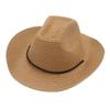 Cowboy Straw Hat for Men Solid Curling Brim Beach Sun Hats Summer Women Panama Jazz Caps Beige 56-58CM view 2