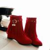 Ephirebra Women's Suede Tassel Wedge Ankle Boots Side Zipper Buckle High Top Cowgirl Boots Fashion Comfortable Non-Slip Platform Booties (red,9,9) view 2