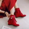 Ephirebra Women's Suede Tassel Wedge Ankle Boots Side Zipper Buckle High Top Cowgirl Boots Fashion Comfortable Non-Slip Platform Booties (red,9,9) view 4
