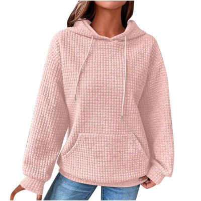 Womens Oversized WaffleKnit Crewneck Sweatshirts Long Sleeve Hoodies Casual Pullover Sweatshirt Tops
