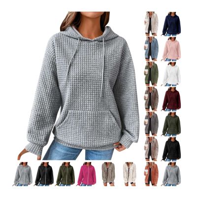 Womens Oversized WaffleKnit Crewneck Sweatshirts Long Sleeve Hoodies Casual Pullover Sweatshirt Tops