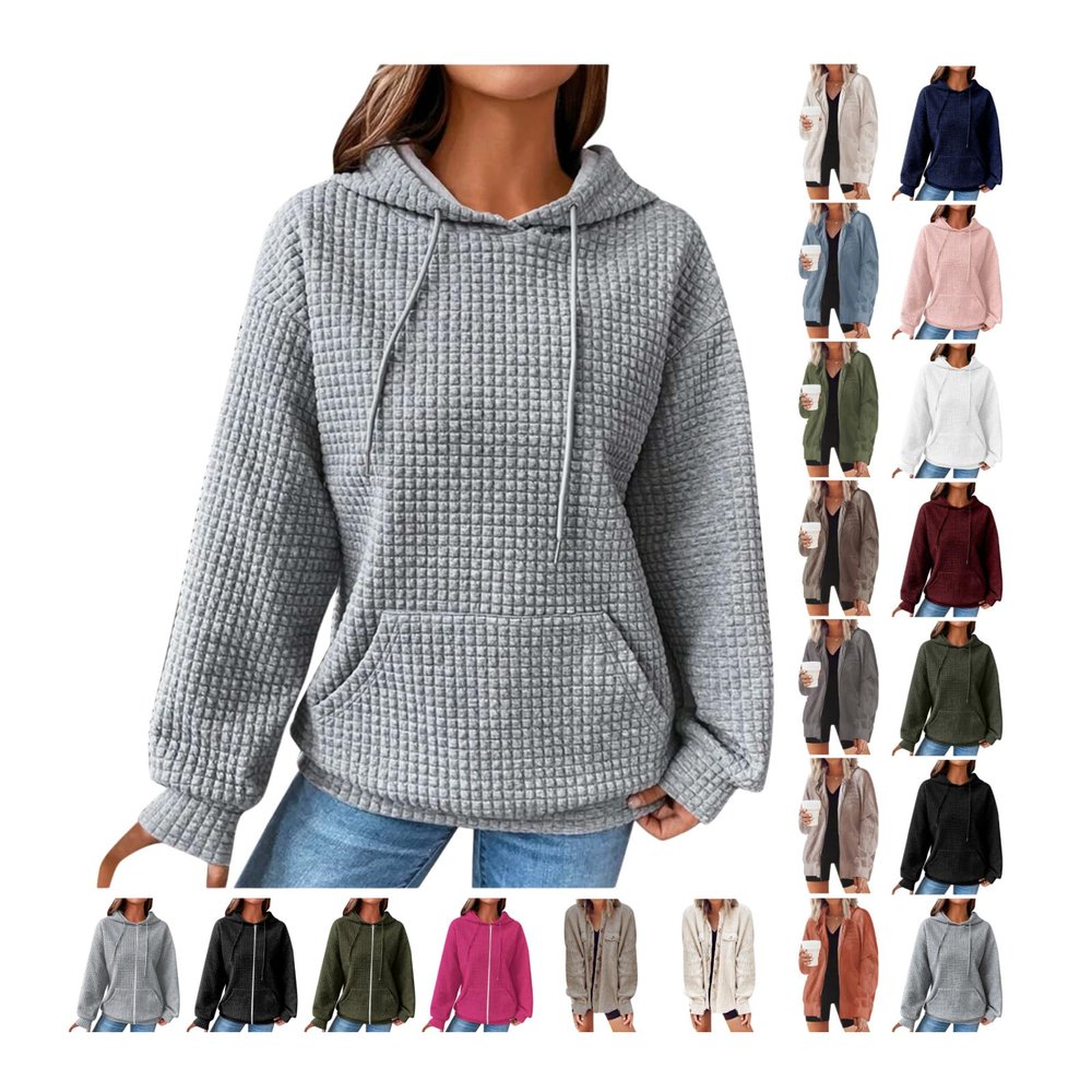 Womens Oversized WaffleKnit Crewneck Sweatshirts Long Sleeve Hoodies Casual Pullover Sweatshirt Tops