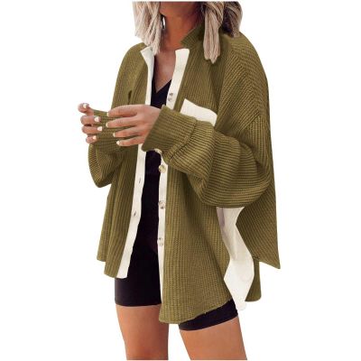 XUNRYAN Womens Long Sleeve Button Down Plaid Shirts Waffleknit Shacket Jacket Blouse Coats