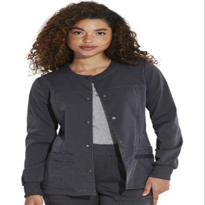 Dickies Balance Women Warm Up Scrubs Jacket Snap Front DK380, XS, Pewter