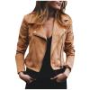 Women 2023 Fall Faux Suede Moto Biker Jacket Fashion Zipper Short Casual Coats With Pocket Open Front Cropped Outwear view 1