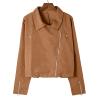 Women 2023 Fall Faux Suede Moto Biker Jacket Fashion Zipper Short Casual Coats With Pocket Open Front Cropped Outwear view 3