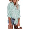 Women Striped Button Down Shirts Long Sleeve Dressy Casual Business Casual Work Tops Collared Front Pocket Blouses Womens Plus Size Blouses Green M view 2