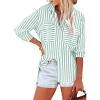 Women Striped Button Down Shirts Long Sleeve Dressy Casual Business Casual Work Tops Collared Front Pocket Blouses Womens Plus Size Blouses Green M view 3