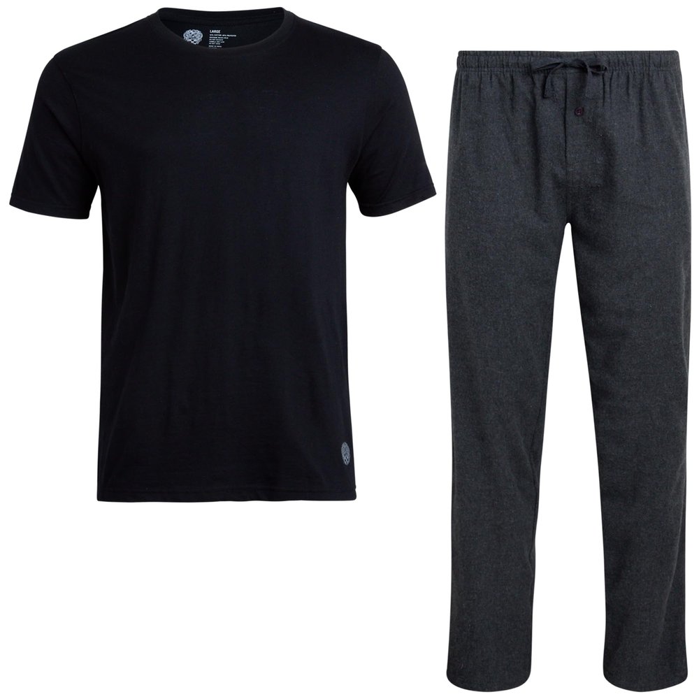 Vince Camuto Men's Pajama Set - 2 Piece Short Sleeve T-Shirt and Fleece Lounge Pants Pajamas for Men (S-XL), Size Small, Black/Dark Grey