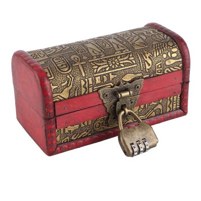 Qiilu Wooden Treasure Chest Box - Vintage European Style Case for Jewelry Storage - Small Size with Password Lock