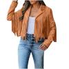 Women Suede Fringe Jacket Long Sleeve Slim Faux Leather Motorcycle Jacket Boyfriend Tassel Cropped Lapel Collar Coats view 1