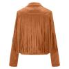 Women Suede Fringe Jacket Long Sleeve Slim Faux Leather Motorcycle Jacket Boyfriend Tassel Cropped Lapel Collar Coats view 3