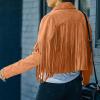Women Suede Fringe Jacket Long Sleeve Slim Faux Leather Motorcycle Jacket Boyfriend Tassel Cropped Lapel Collar Coats view 4