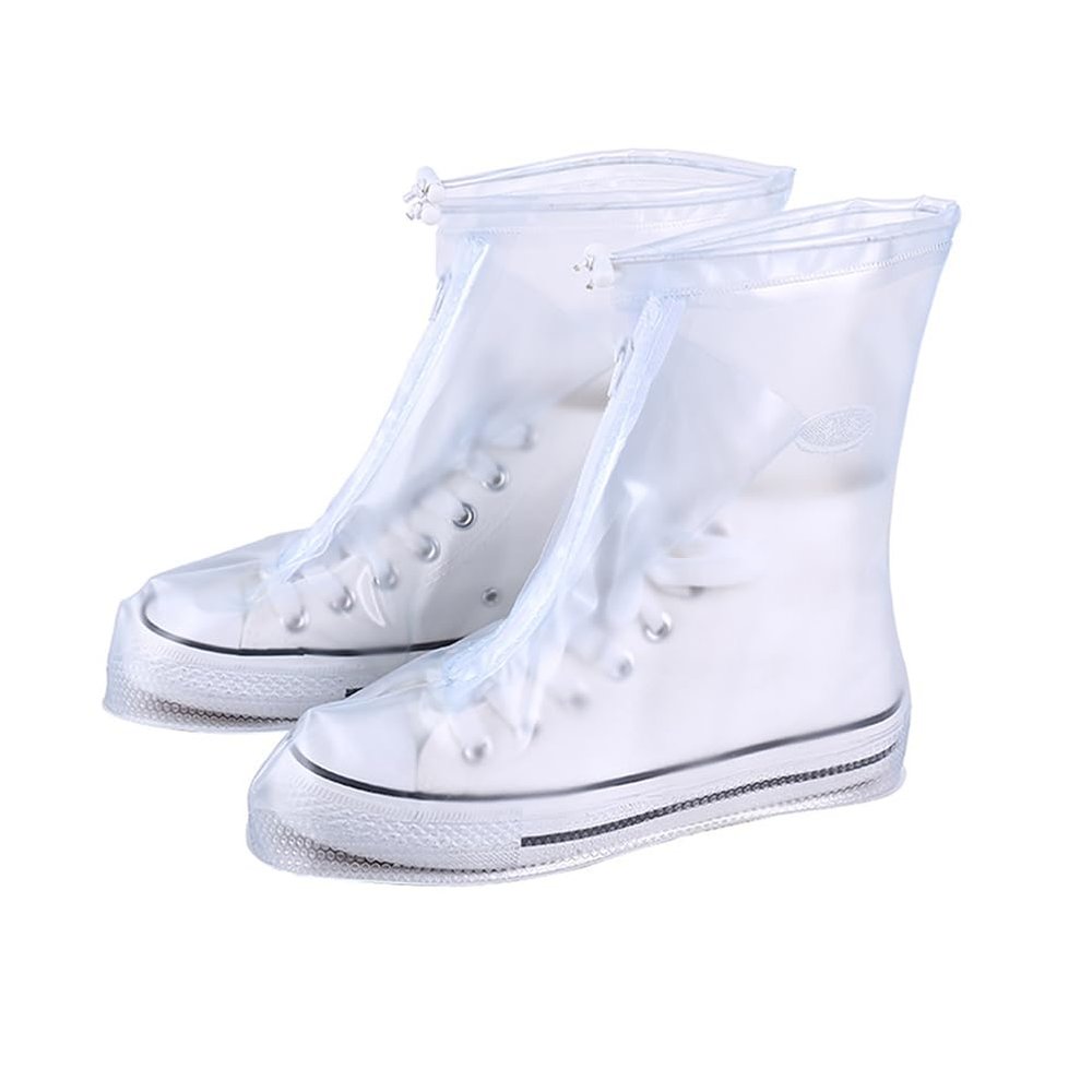 Kisangel Waterproof Rain Boot Covers Unisex Reusable Overshoes with Elastic Drawstring Non-Slip Sole for Shoe Protection in Muddy Wet Weather Size M 10.43X3.14X7.08In