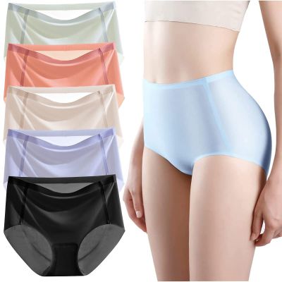 BDROX 5PCS Ultra-Thin Non-Marking Ice Silk Underwear, Womens Seamless Ice Silk Mid Waisted Breathable Soft Stretchy Panties (5PCS-G,XL)