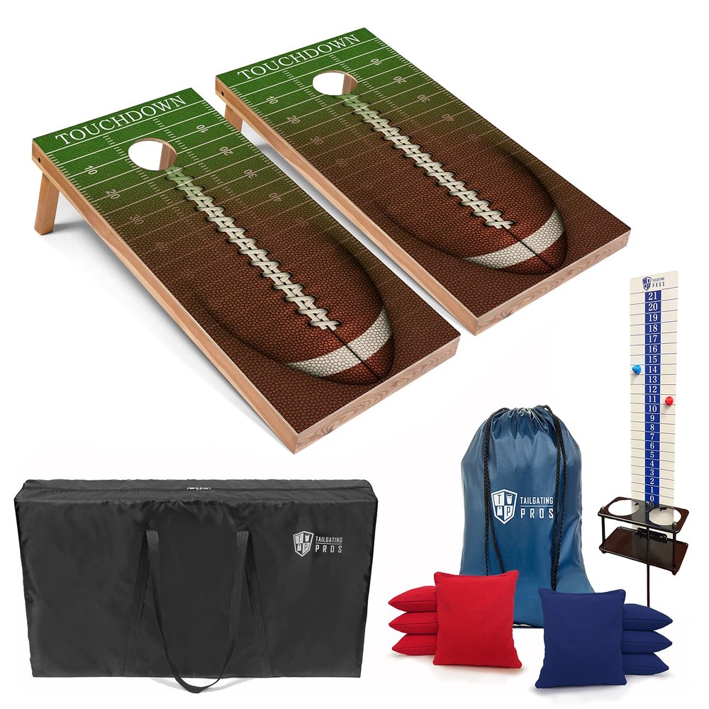 Tailgating Pros Cornhole Boards- 4'x2' Regulation Boards w/Carrying Case, Score Keeper, & Set of 8 Corn Bags w/Tote