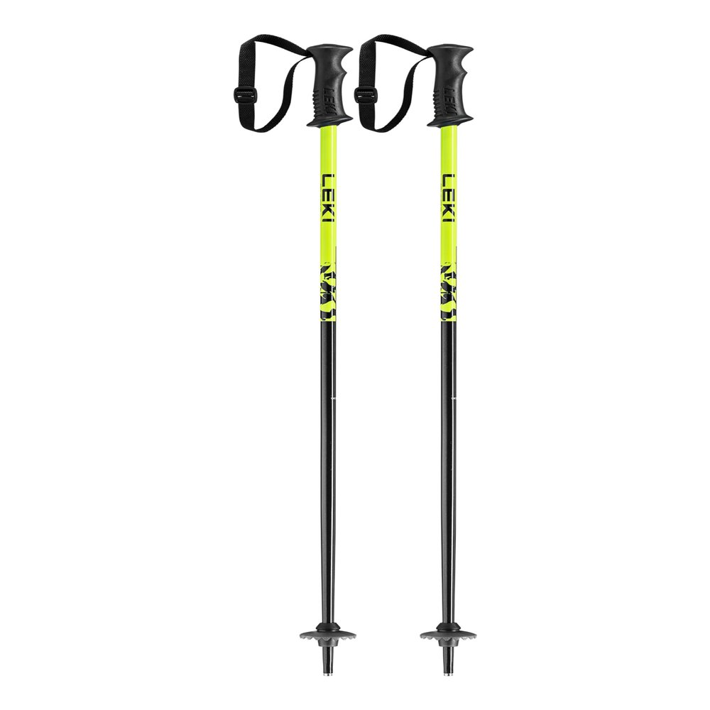 LEKI Kids Rider Lightweight Aluminum Ski Poles for Alpine Skiing - Black-Neonyellow-White - 85 cm