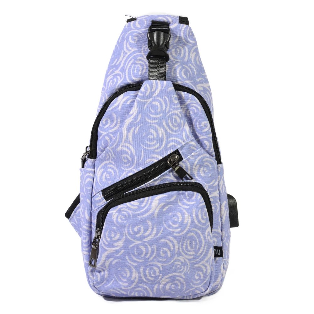 Nupouch Anti-Theft Daypack Crossbody Sling Backpack, USB Charging Connector Port, Lightweight Day Pack for Travel, Hiking, Everyday, Large, Lilac Swirl