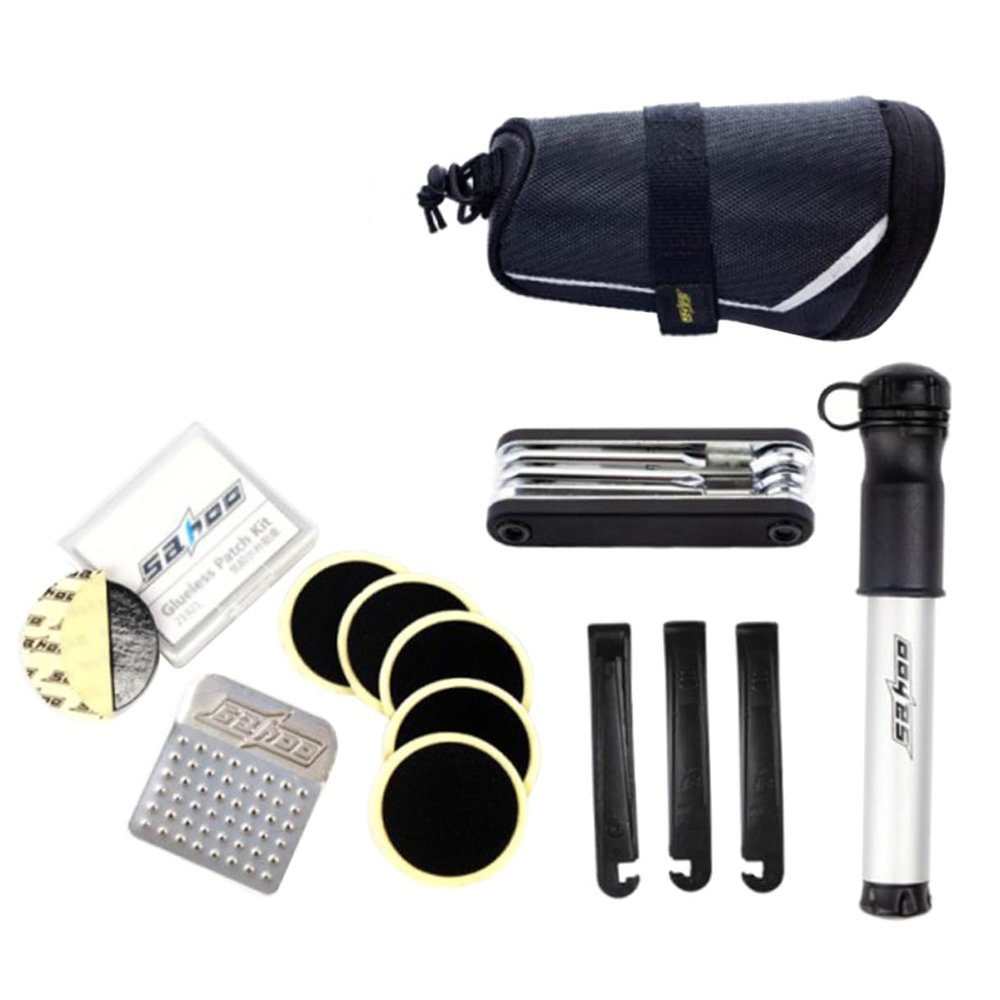 BESPORTBLE Stainless Steel Bike Repair Tools 7-Piece Kit Mini Pump Tire Patch for Camping Home Repair