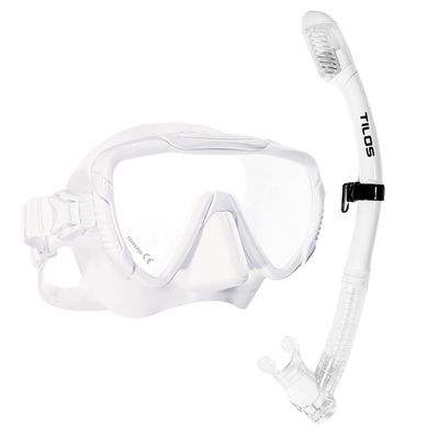 Tilos Morphi Mask with Diver Sleek Dry Snorkel Set (White)