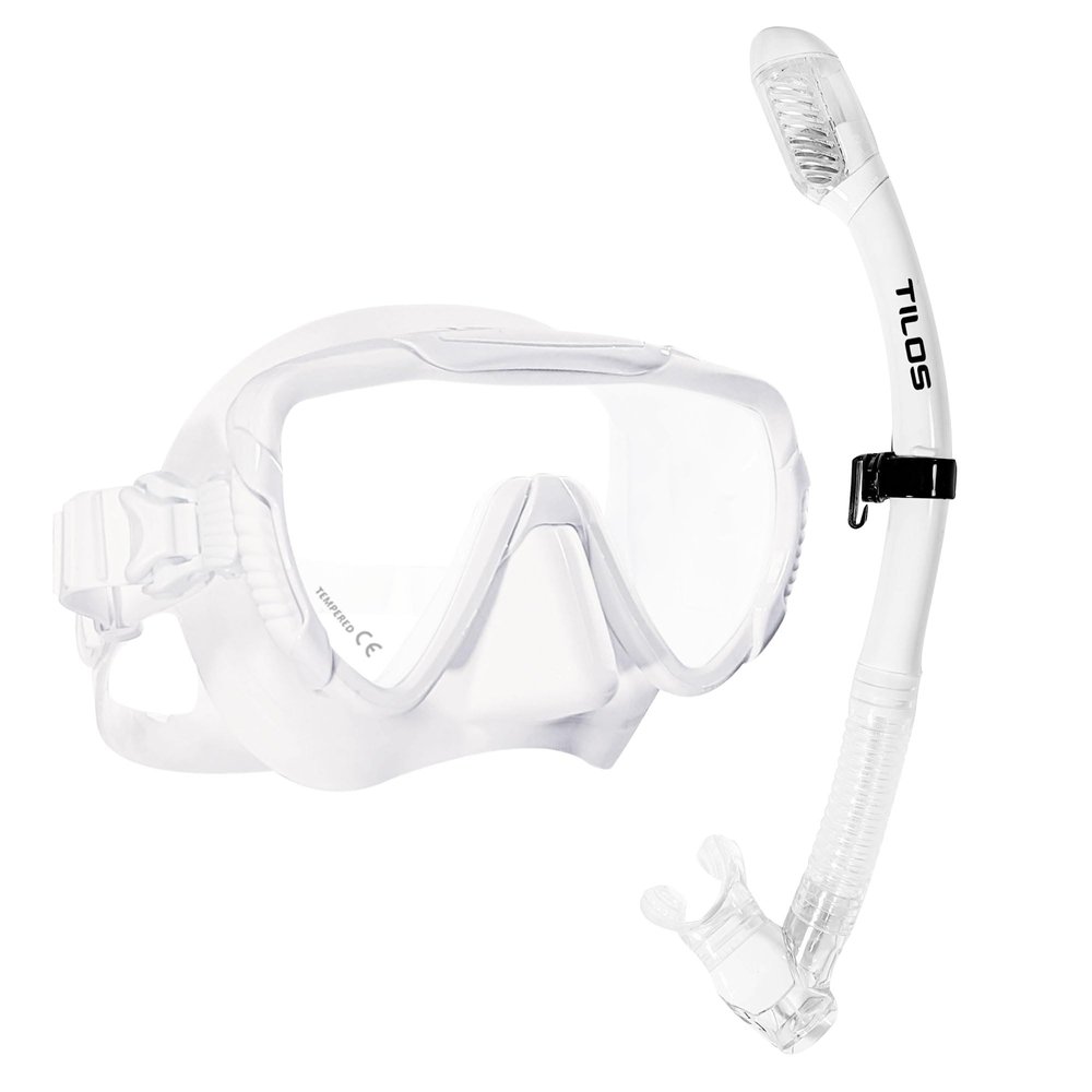 Tilos Morphi Mask with Diver Sleek Dry Snorkel Set (White)