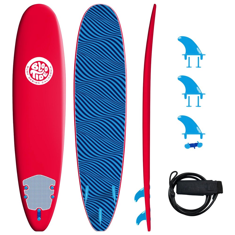Bloo Tide 8ft Surfboard Soft top Red with Blue Wavizm Design Bottom Graphic