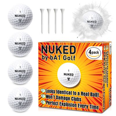 bA1 Gag Gifts Exploding Golf Ball - Set of 4 Prank Balls That Implode on Impact - Funny Joke Golf Gift - Comes w/ 4 Balls and 4 Tees
