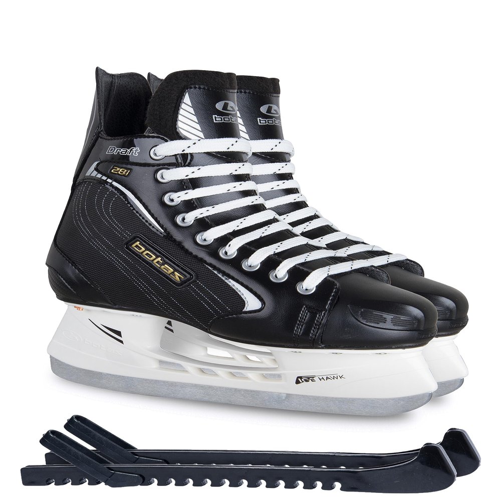 Botas - Draft 281 - Men's Ice Hockey Skates | Made in Europe (Czech Republic) | Color: Black, Size Adult 14 Bundle with Skate Guards