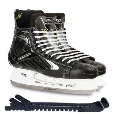 Botas - Largo 571 PRO - Men's Ice Hockey Skates | Made in Europe (Czech Republic) | Color: Black, Size Adult 10 Bundle with Skate Guards