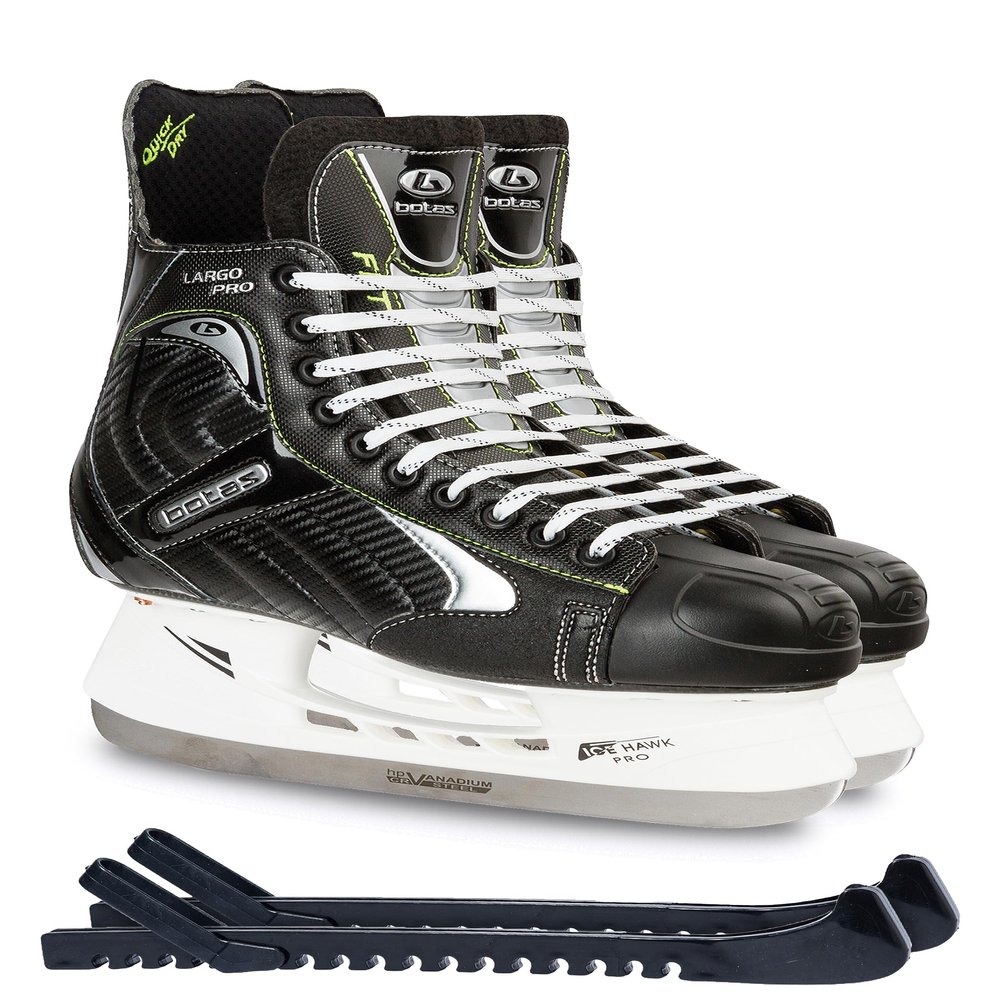 Botas - Largo 571 PRO - Men's Ice Hockey Skates | Made in Europe (Czech Republic) | Color: Black, Size Adult 10 Bundle with Skate Guards