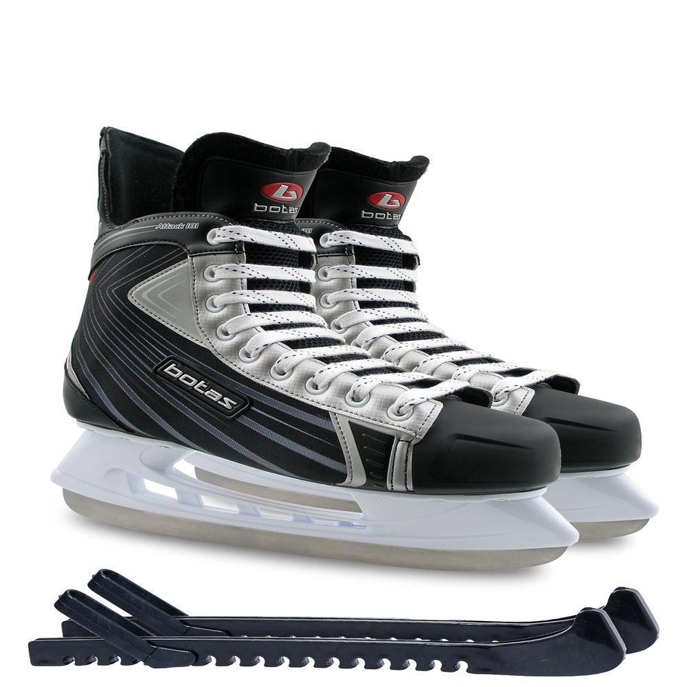 Botas - Attack 181 - Men's Ice Hockey Skates | Made in Europe (Czech Republic) | Color: Black with Silver, Child 12.5 Bundle with Skate Guards