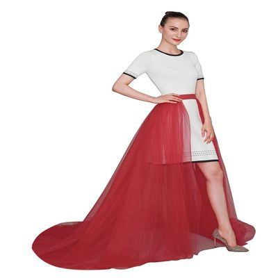 EllieWely Overskirt Short Front Long Back Party Tutu Tulle Skirt Burgundy 5XL