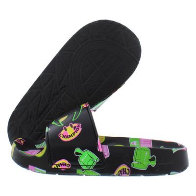 Champion Ipo Catch Print Slide Ps Boys Shoes Size 3, Color: Black/Multicolored