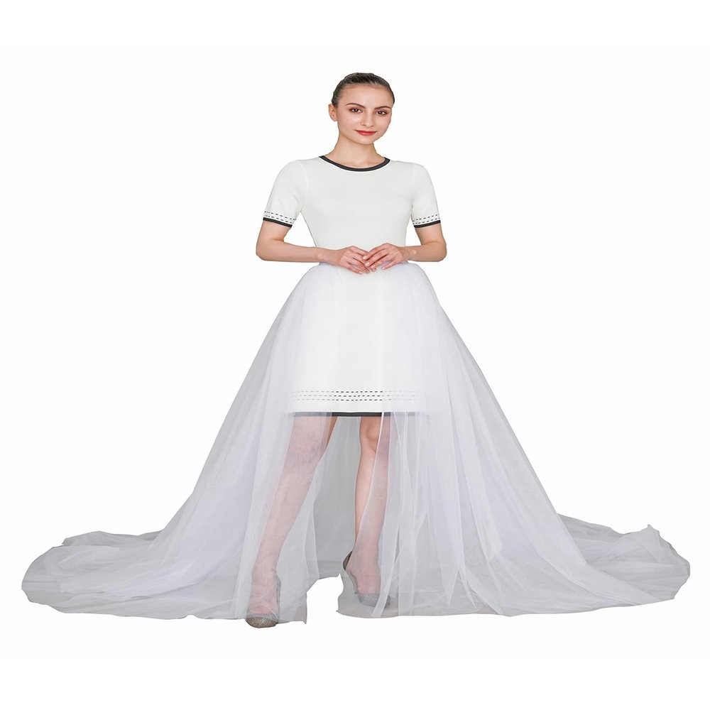 EllieWely Overskirt Short Front Long Back Party Tutu Tulle Skirt White 5XL