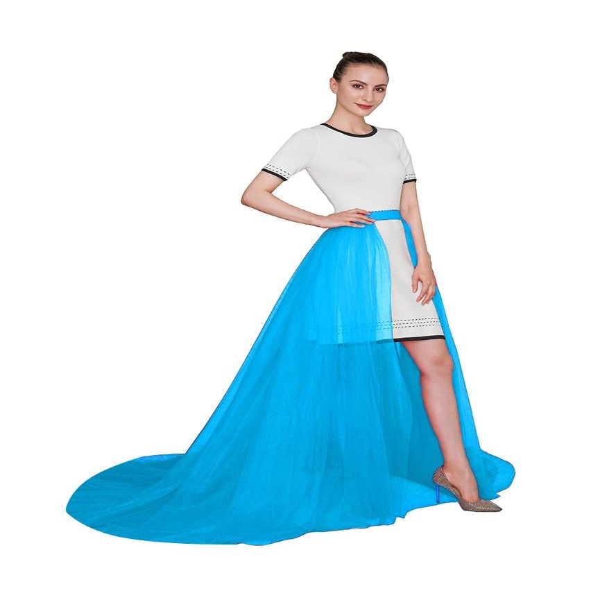 EllieWely Overskirt Short Front Long Back Party Tutu Tulle Skirt Blue 3XL