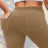 VOOVEEYA Curvy Womens Leggings, High Waisted Yoga Pants with Back Pockets, Tummy Control - Buttery Soft - Stretchy(Solid Khaki 2XL) view 4